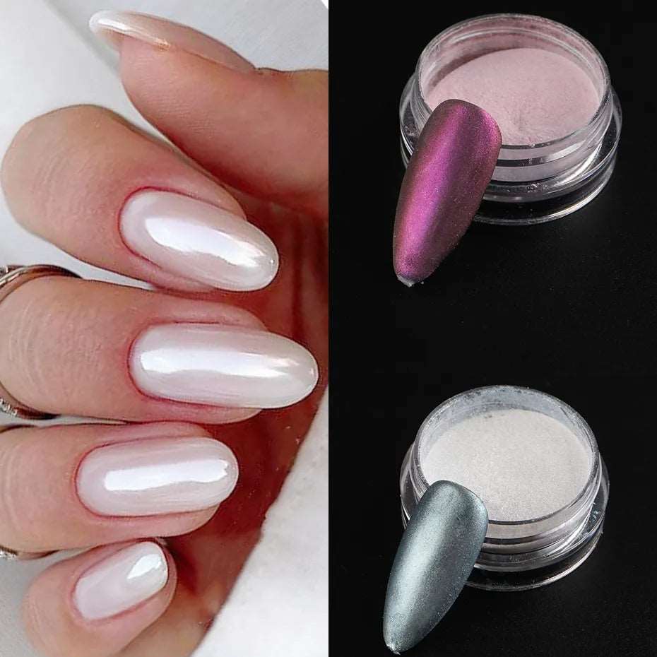 1 Box Aurora Nail Fairy Powder Pigment Pearl White Rubbing on Nail Art Glitter Dust Chrome Manicure Holographic Decorations TRX